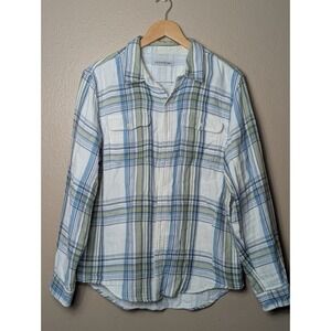 Outerknown Plaid Flannel Shirt Mens L Blue Green Coastal Organic Cotton Gorpcore